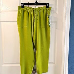 NWT New York Clothing Co Petite Lime Green Drawstring Gauzy Pants XL
